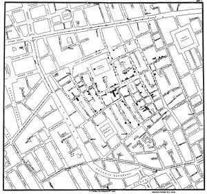 Snow's map of 1854 London cholera outbreak.